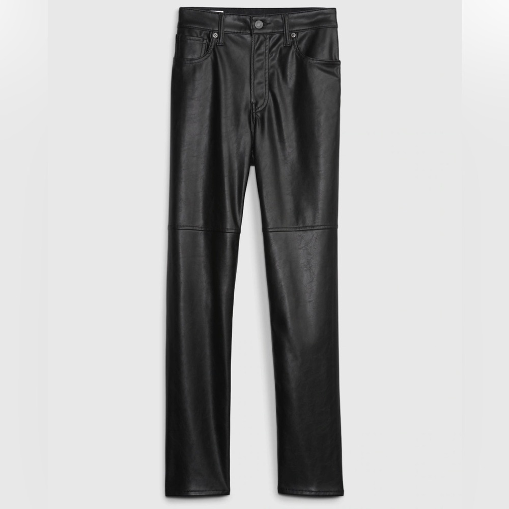 GAP Vegan High Rise Cheeky Leather Straight Pants - Black - Size 32 | 14R